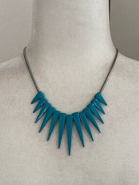 Turquoise Blue Spike Rocker Rebel Edgy Tribal Festival Concert Necklace Artsy
